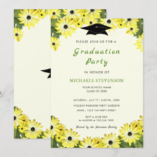 Tarjeta de invitación a graduación enmarcada de fl