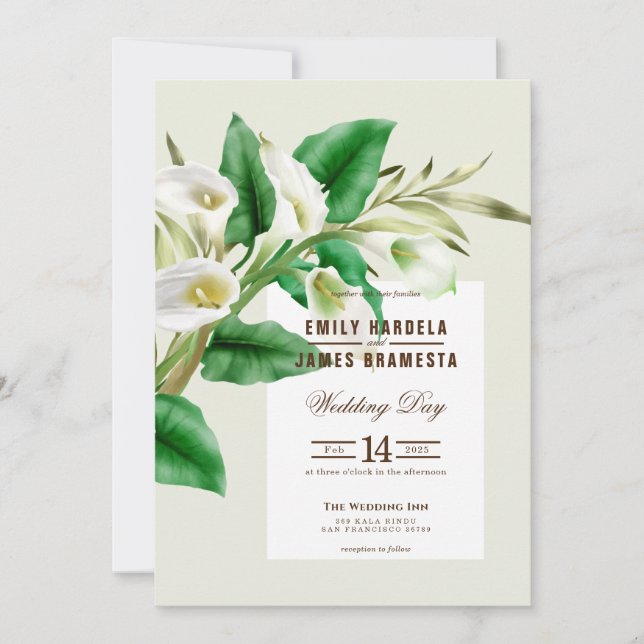 Tarjeta de invitación a la boda acuarela de Cala L (Anverso)