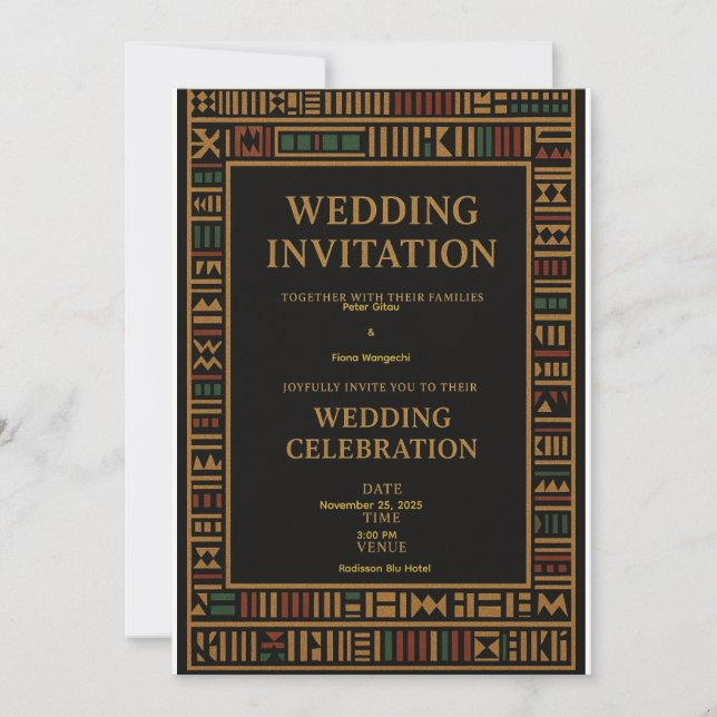 Tarjeta de invitación a la boda africana de kente (Anverso)
