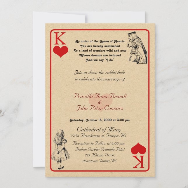 Tarjeta de invitación a la boda "Alicia en el país (Anverso)