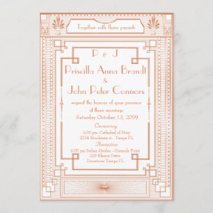 Tarjeta de invitación a la boda,Art Deco, blanco,