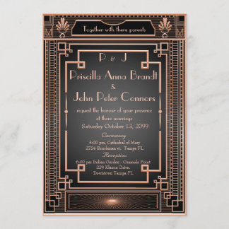 Tarjeta de invitación a la boda, Art Deco, negro,