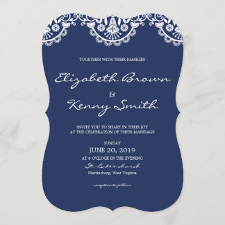 Tarjeta de invitación a la boda azul de la marina