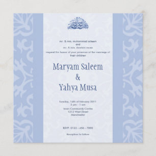 Tarjeta de invitación a la boda azul islámico