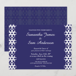 Tarjeta de invitación a la boda azul real