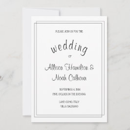 Tarjeta de invitación a la boda blanca elegante y 