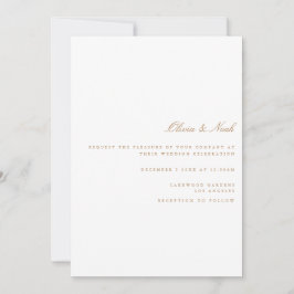 Tarjeta de invitación a la boda blanca y dorada