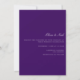 Tarjeta de invitación a la boda blanca y púrpura
