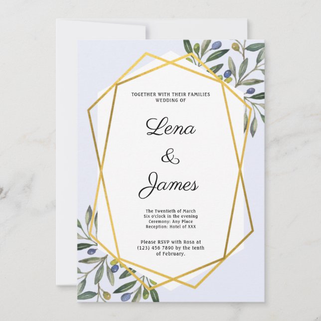 Tarjeta de invitación a la boda botánica blanca (Anverso)