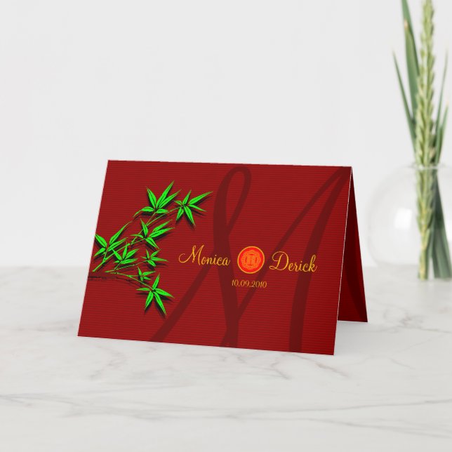 Tarjeta de invitación a la boda china RSVP con bam (Anverso)