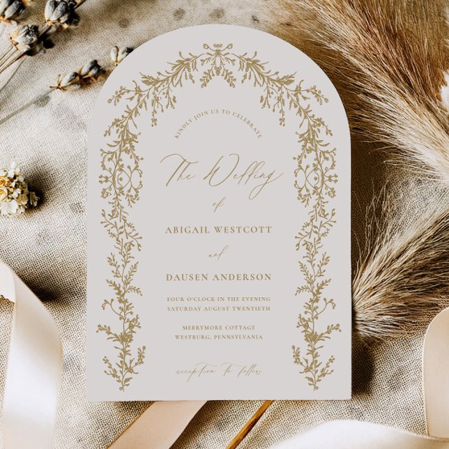 Tarjeta de invitación a la boda con arcos de oro y (Subido por el creador)