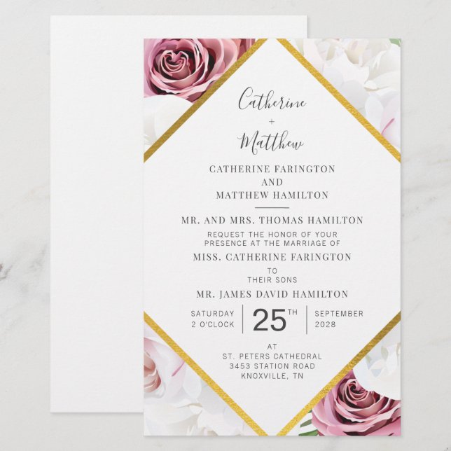 Tarjeta de invitación a la boda con guión geométri (Anverso / Reverso)