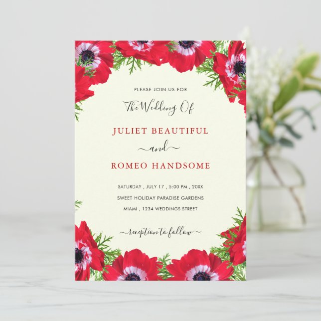 Tarjeta de invitación a la boda con marco de flore (Anverso de pie)