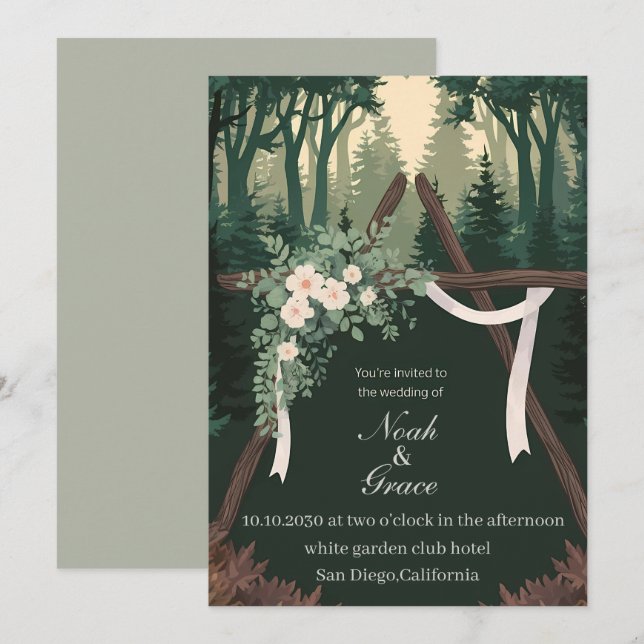 Tarjeta de invitación a la boda con temática de na (Anverso / Reverso)