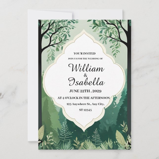 Tarjeta de invitación a la boda con temática de na (Anverso)