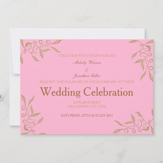 Tarjeta de invitación a la boda de adorno dorado (Anverso)
