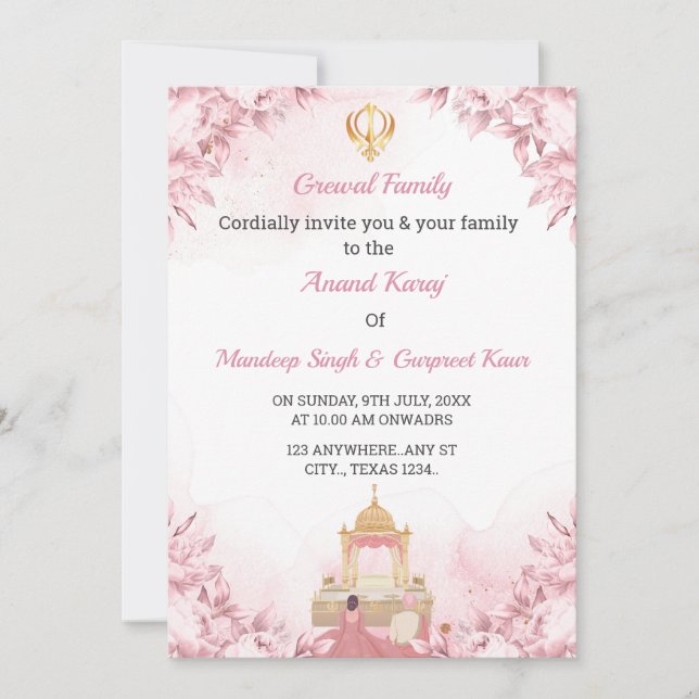 Tarjeta de invitación a la boda de Anand Karaj, Bo (Anverso)