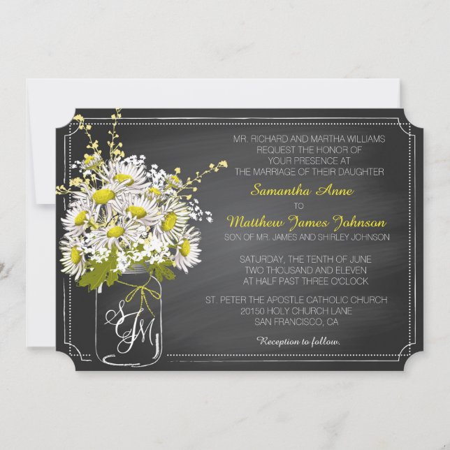 Tarjeta de invitación a la boda de Daisies y Chalk (Anverso)