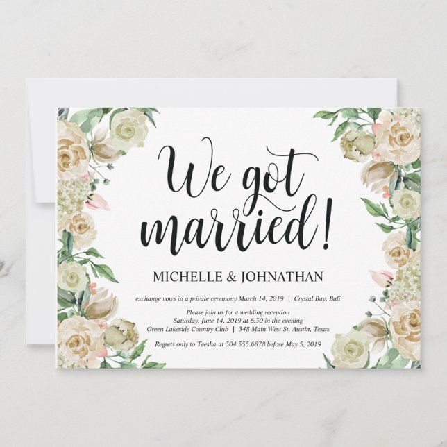 Tarjeta de invitación a la boda de Elopement Recep (Anverso)