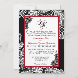Tarjeta de invitación a la boda de encaje blanco y