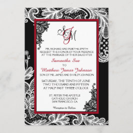Tarjeta de invitación a la boda de encaje blanco y