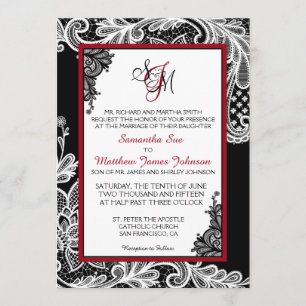 Tarjeta de invitación a la boda de encaje blanco y