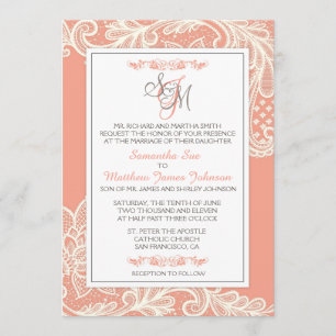 Tarjeta de invitación a la boda de encaje blanco y