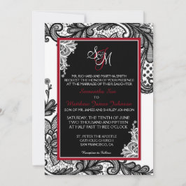 Tarjeta de invitación a la boda de encaje blanco y