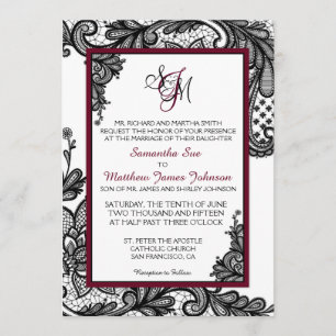 Tarjeta de invitación a la boda de encaje blanco y