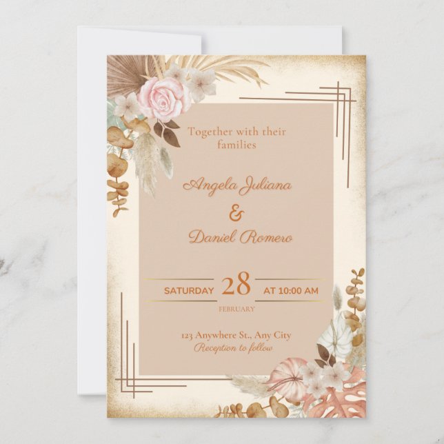 Tarjeta de invitación a la boda de flores con tema (Anverso)