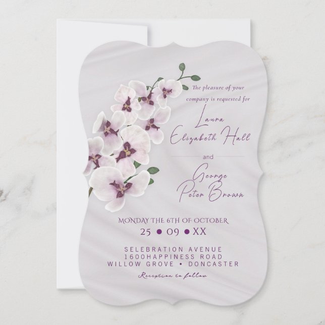 Tarjeta de invitación a la boda de flores orquídea (Anverso)