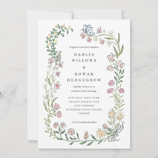 Tarjeta de invitación a la boda de flores silvestr