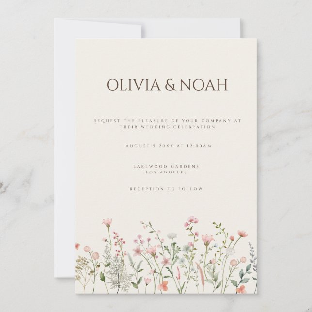 Tarjeta de invitación a la boda de flores silvestr (Anverso)