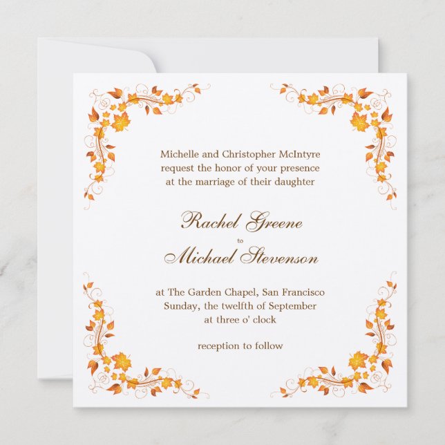 Tarjeta de invitación a la boda de follaje de otoñ (Anverso)
