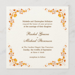 Tarjeta de invitación a la boda de follaje de otoñ