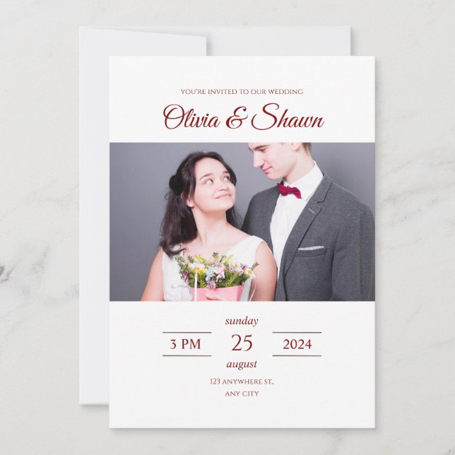 Tarjeta de invitación a la boda de fotos minimalis (Anverso)