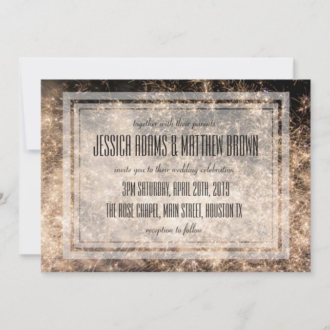 Tarjeta de invitación a la boda de fuegos artifici (Anverso)