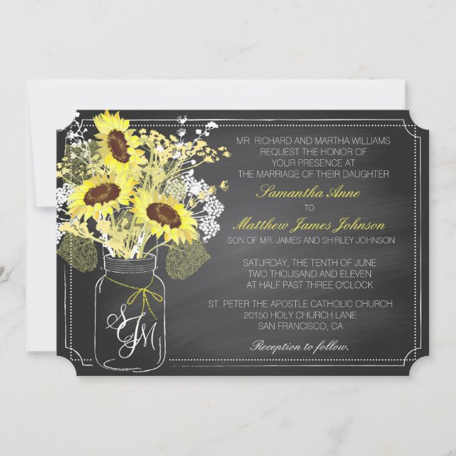 Tarjeta de invitación a la boda de girasoles y piz (Anverso)