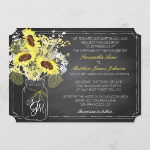 Tarjeta de invitación a la boda de girasoles y piz