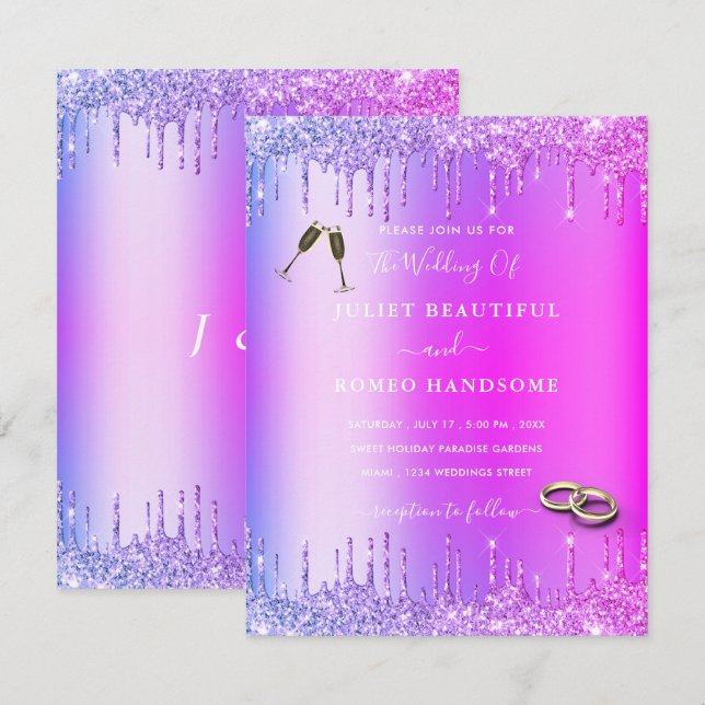 Tarjeta de invitación a la boda de golosinas rosad (Anverso / Reverso)