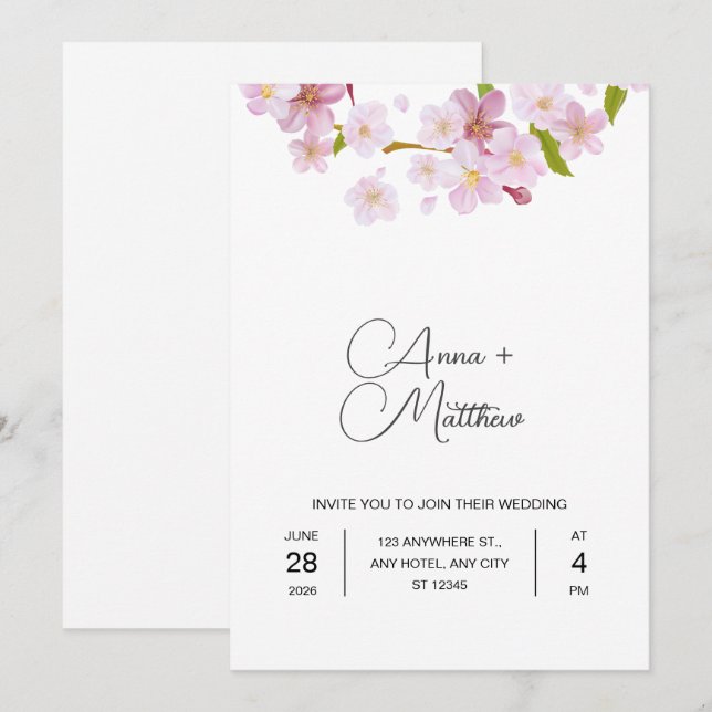 Tarjeta de invitación a la boda de la flor de cere (Anverso / Reverso)