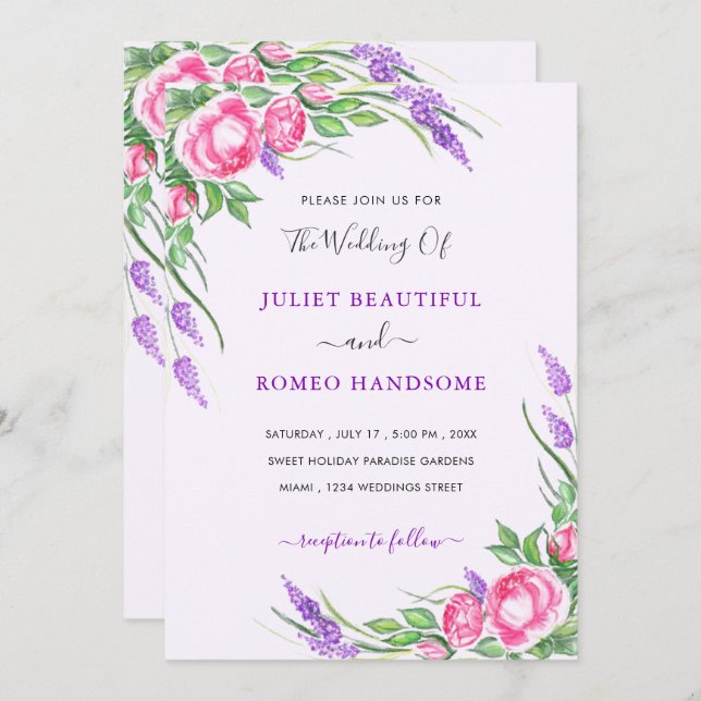 Tarjeta de invitación a la boda de las flores de c (Anverso / Reverso)