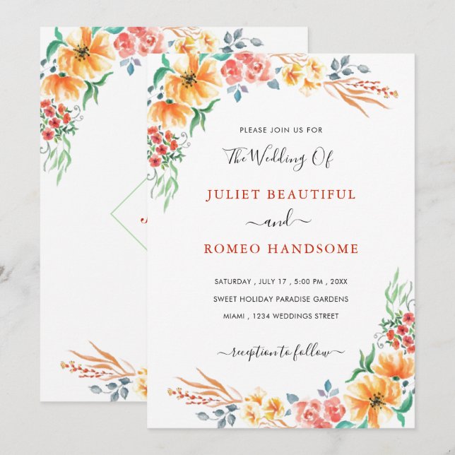 Tarjeta de invitación a la boda de las flores de c (Anverso / Reverso)