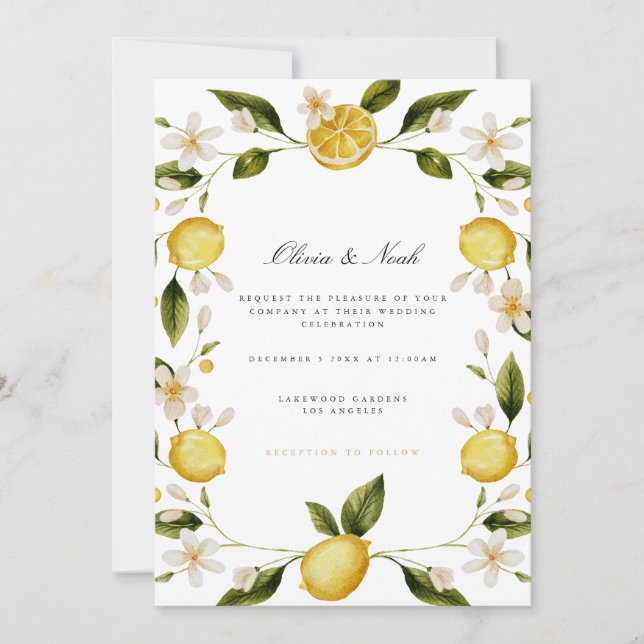 Tarjeta de invitación a la boda de limón mediterrá (Anverso)