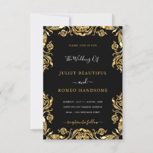 Tarjeta de invitación a la boda de lujo Black Gold