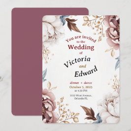 Tarjeta de invitación a la boda de lujo de Peony e