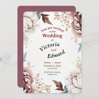 Tarjeta de invitación a la boda de lujo de Peony e