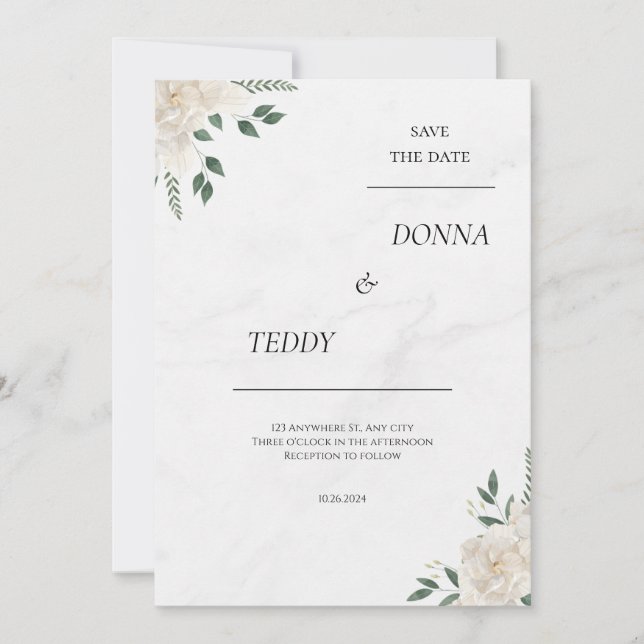 Tarjeta de invitación a la boda de mármol minimali (Anverso)