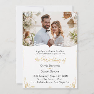 Tarjeta de invitación a la boda de oro con foto