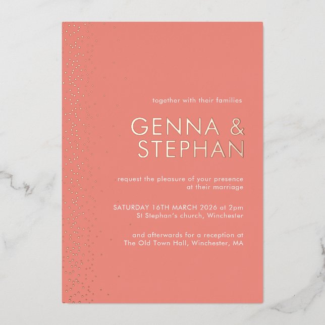 Tarjeta de invitación a la boda de Peach Shimmer R (Anverso)